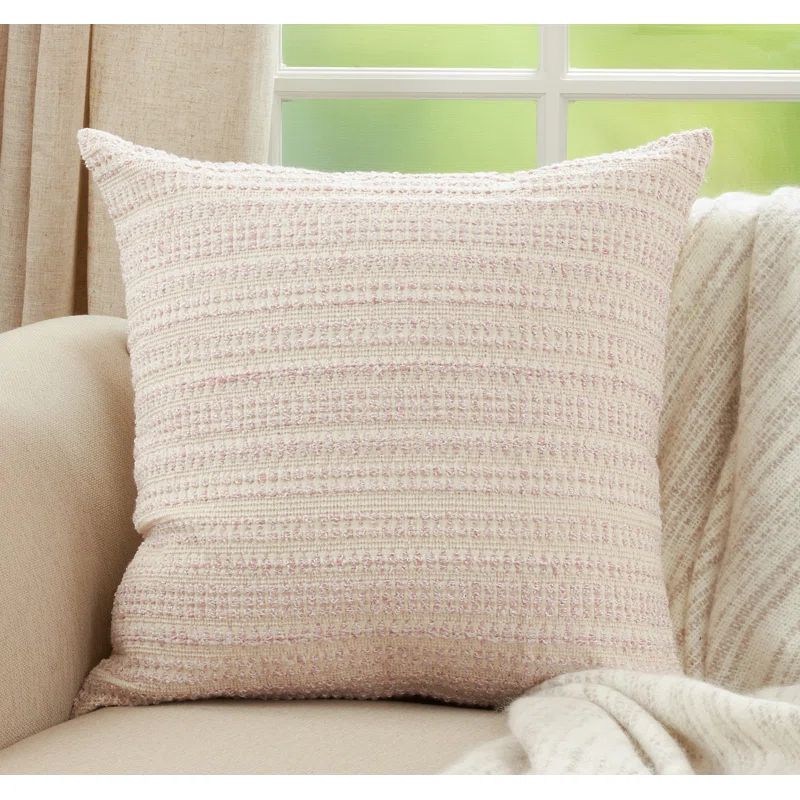 Pink Woven Line Square Cotton Blend Throw Pillow