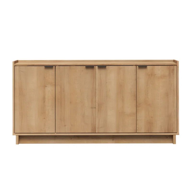 Oak 4-Door Light Wood Accent Cabinet with Adjustable Shelves