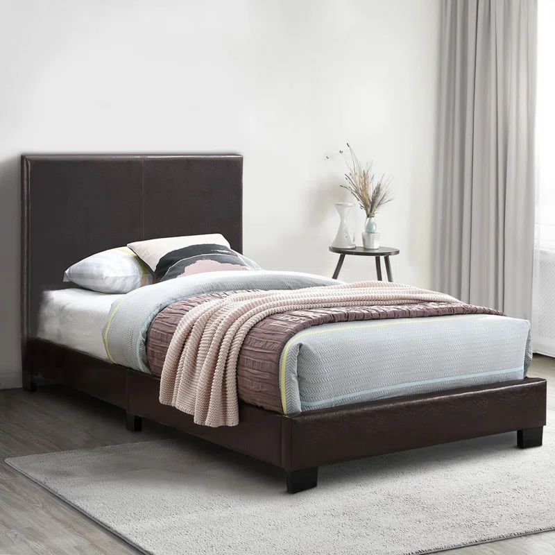 Dark Brown Faux Leather Upholstered Queen Bed with Tufted Headboard