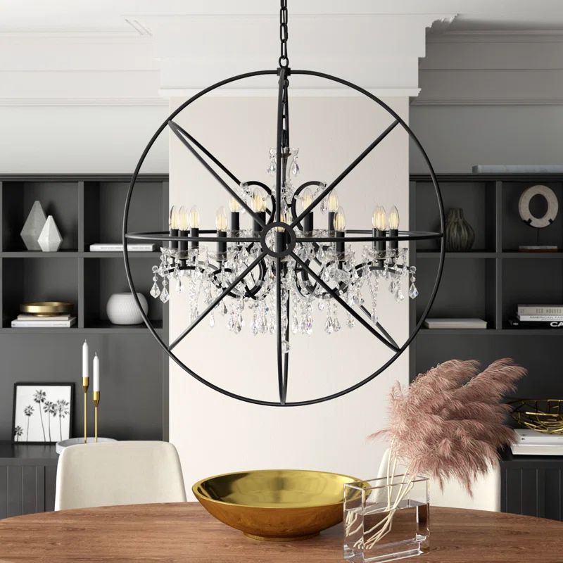 Geneva 18-Light Dark Bronze Globe Chandelier with Clear Crystal