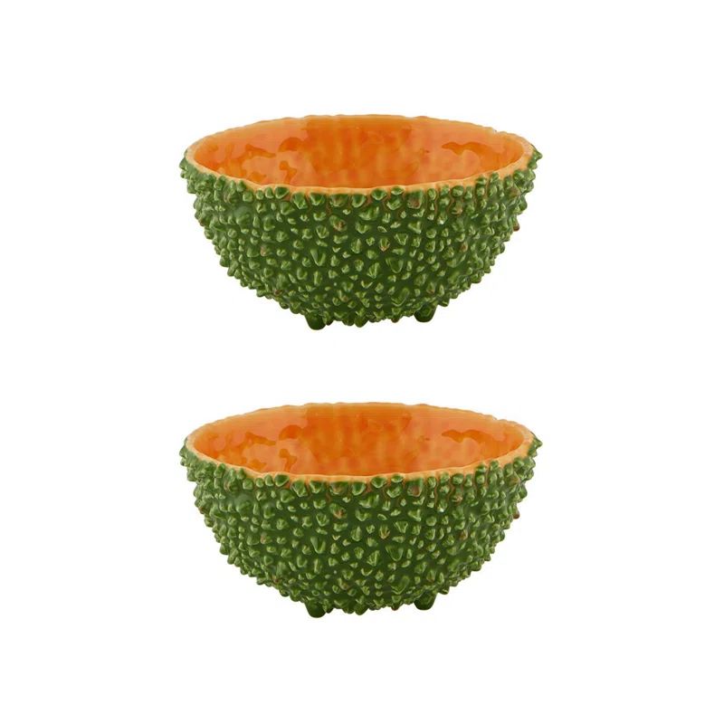 Green and Orange Textured Ceramic Salad Bowls, Set of 2