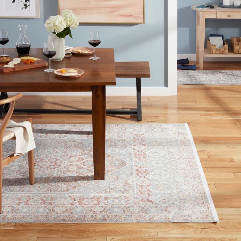 Brown and Grey Medallion Washable Polyester Area Rug
