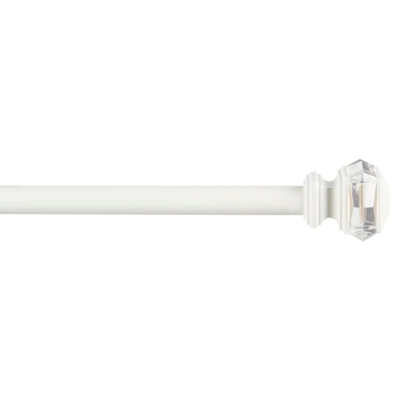 Matte White Adjustable Curtain Rod with Crystal Finials