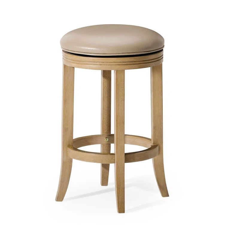 Weathered Oak Swivel Counter Stool with Vegan Leather Seat