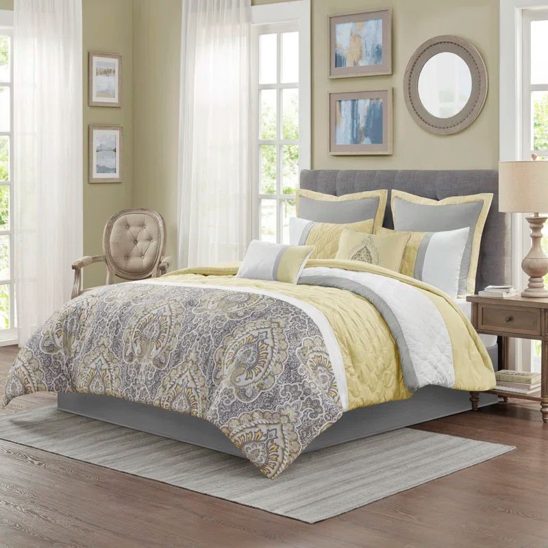 California King Yellow Microfiber Down Alternative 8-Piece Bedspread Set