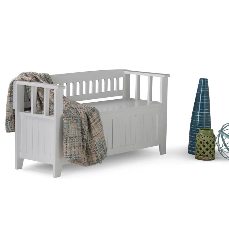 Simpli Home Acadian 48" White Solid Wood Entryway Storage Bench