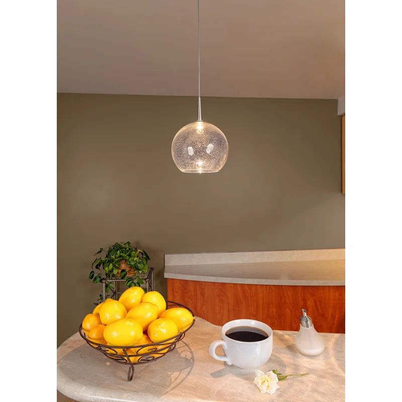 Chrome Mini Globe LED Pendant with Artisan Glass Shade