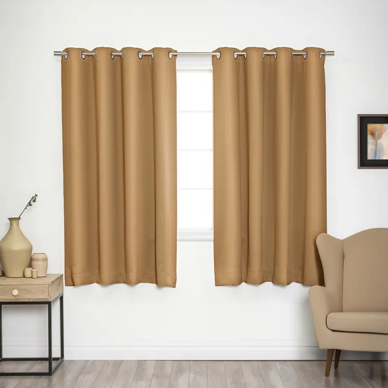 Wheat Blackout Polyester Grommet Window Panels, 120-Inch Length