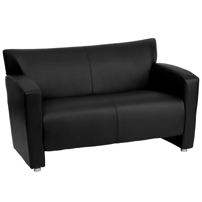 Black Faux Leather Flared Arm Reception Loveseat