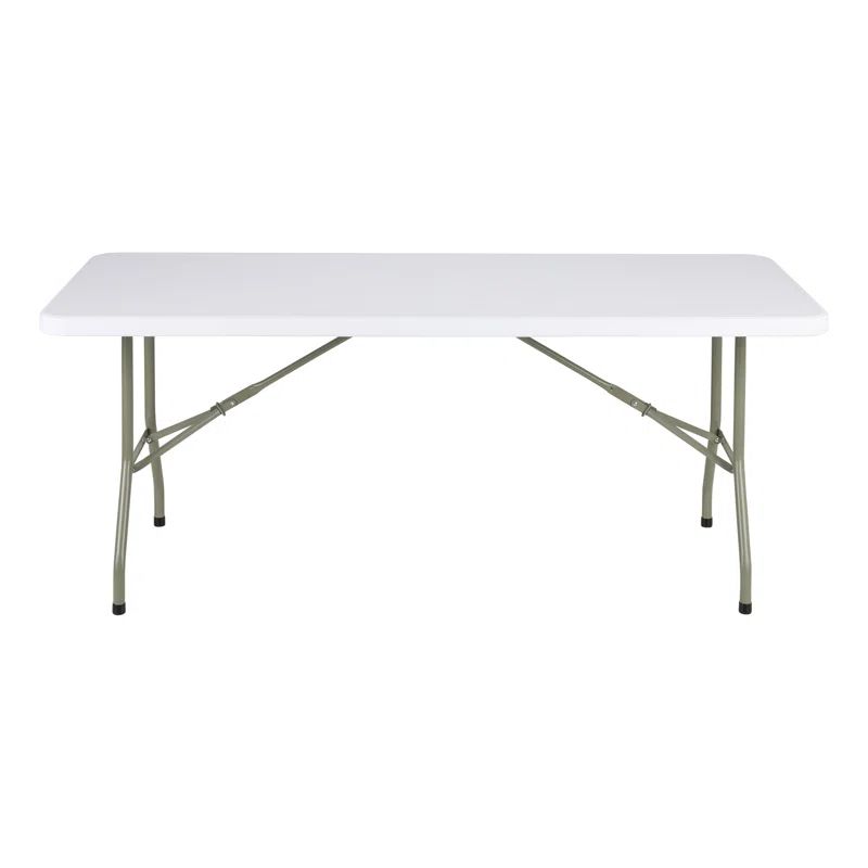 Heavy Duty White Plastic Folding Table with Steel Frame, 6 ft