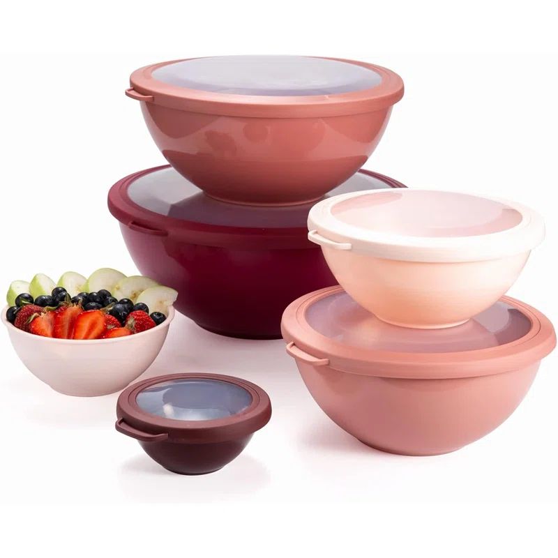 Pink Ombre 12-Piece Plastic Mixing Bowl Set with Lids