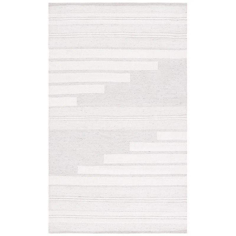 Ivory and Light Grey Square Flat Woven Wool Rug