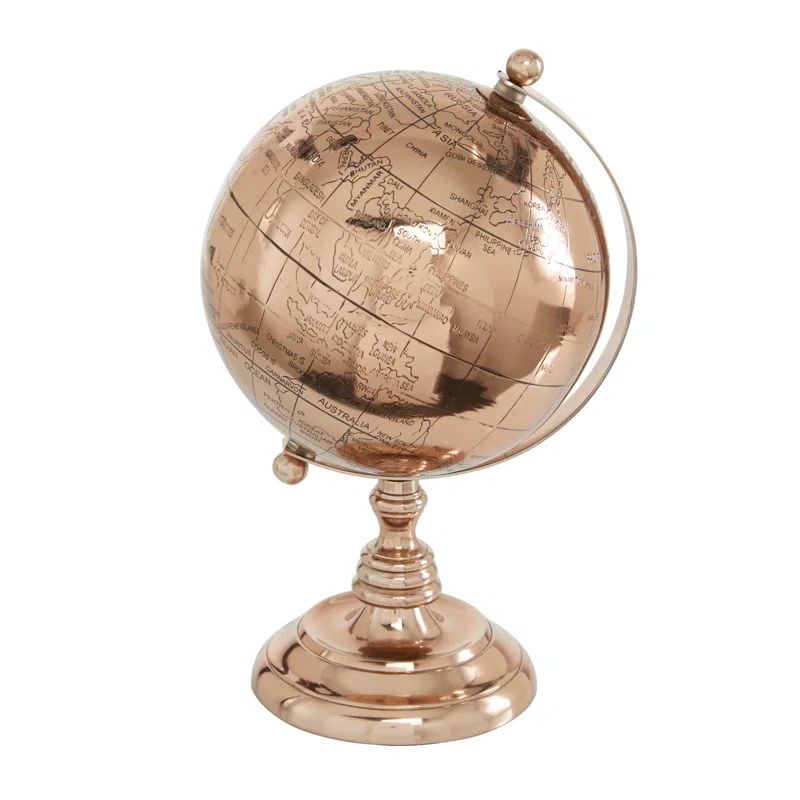 Elegant Rose Gold Aluminum Tabletop Globe, 11" High
