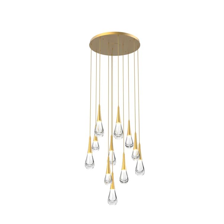 Ethereal Raindrop 21.7" LED Cluster Pendant in Matte Black & Brass
