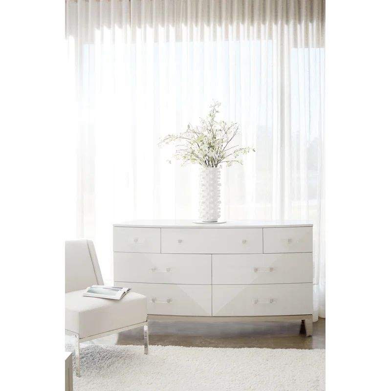 Transitional Double 7-Drawer Dresser in Linear Gray and White
