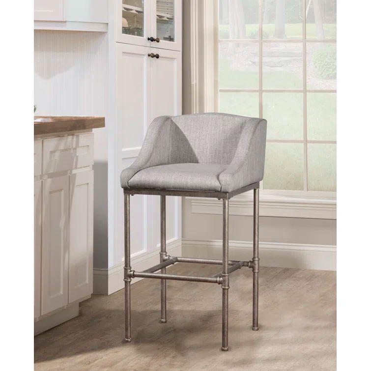 Dillon 27.7" Modern Industrial Gray Metal Bar Stool with Wingback Design