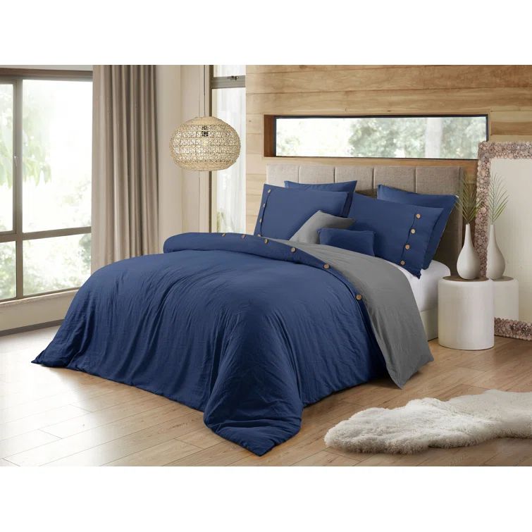 Navy and Graphite Reversible Full/Queen Duvet Cover Set