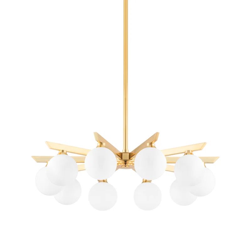 Vintage Brass and Opal Glass 10-Light Chandelier