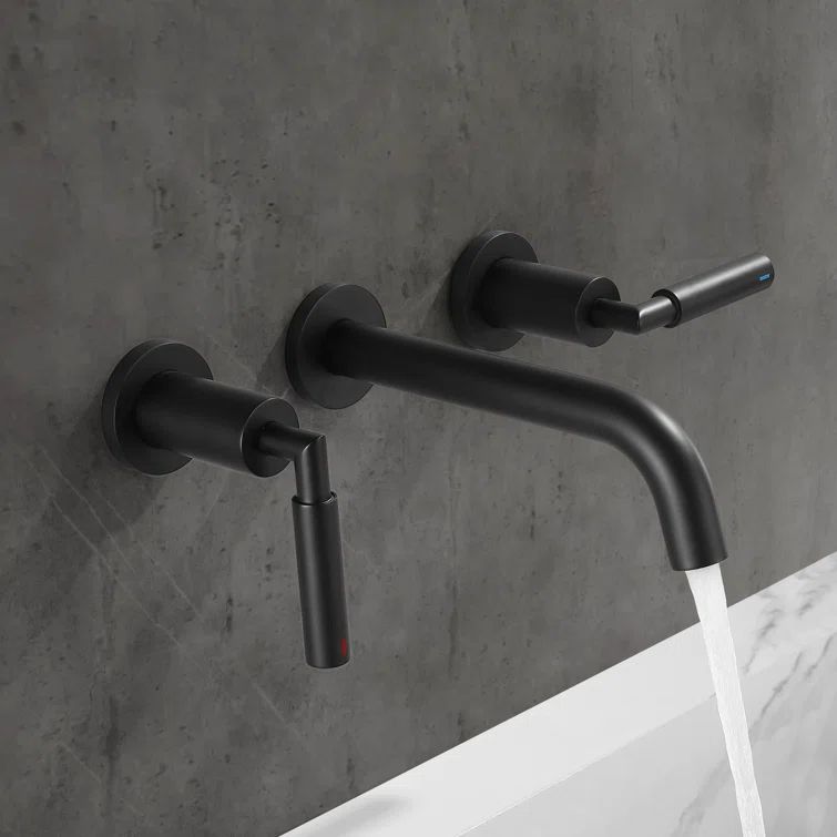 Matte Black Wall Mounted Solid Brass Dual Handle Bathroom Faucet