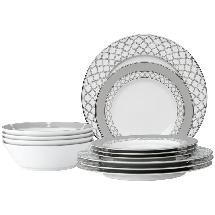 Platinum Band White Porcelain 12-Piece Dinnerware Set, Service for 4