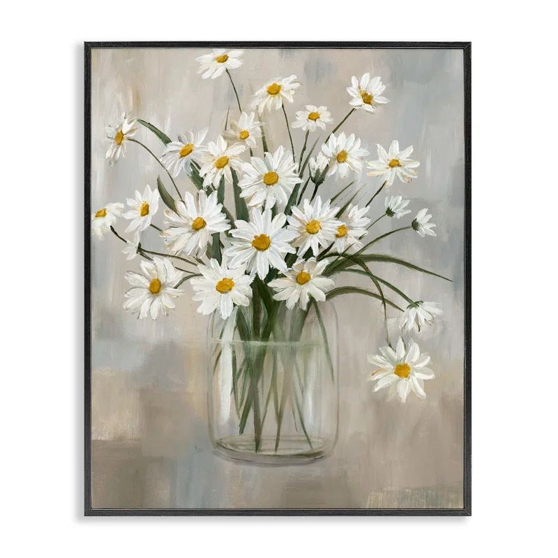 Black Framed Daisy Bloom Bouquet Abstract Canvas Print, 11 x 14