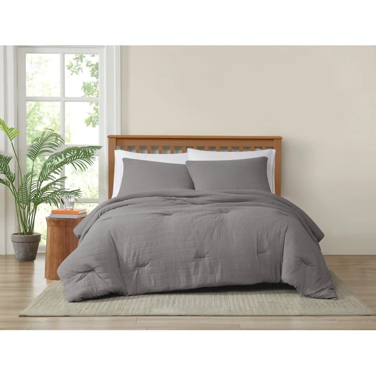 Gray Full Microfiber Comforter Set with Textured Design