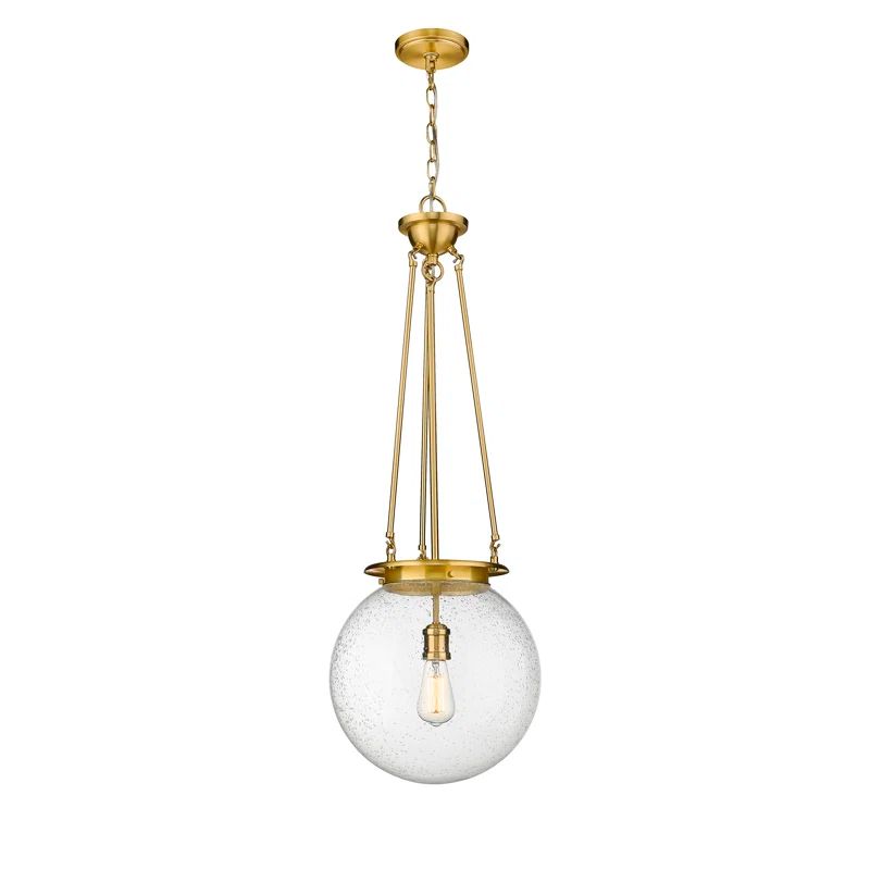 Franklin Restoration 37.5" Satin Gold Globe Pendant with Seedy Glass