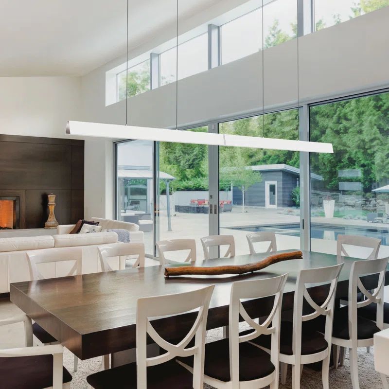 White 48" Linear Pendant Light with Maple End Caps