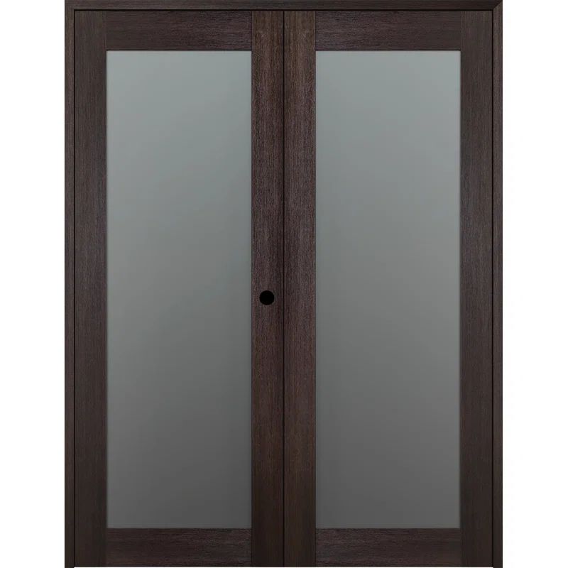 Veralinga Oak and Frosted Glass Left-Handed Prehung French Door