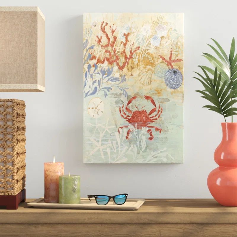 Coastal Red and Blue Marine Life Canvas Art 24" x 16"