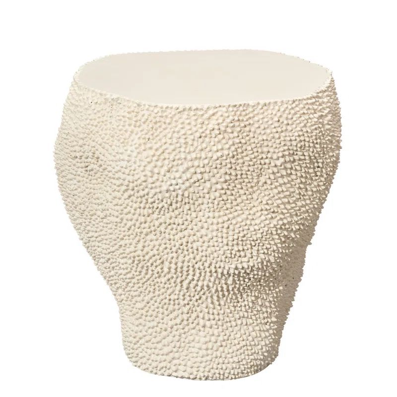 Cream White Textured Round Glass Outdoor End Table