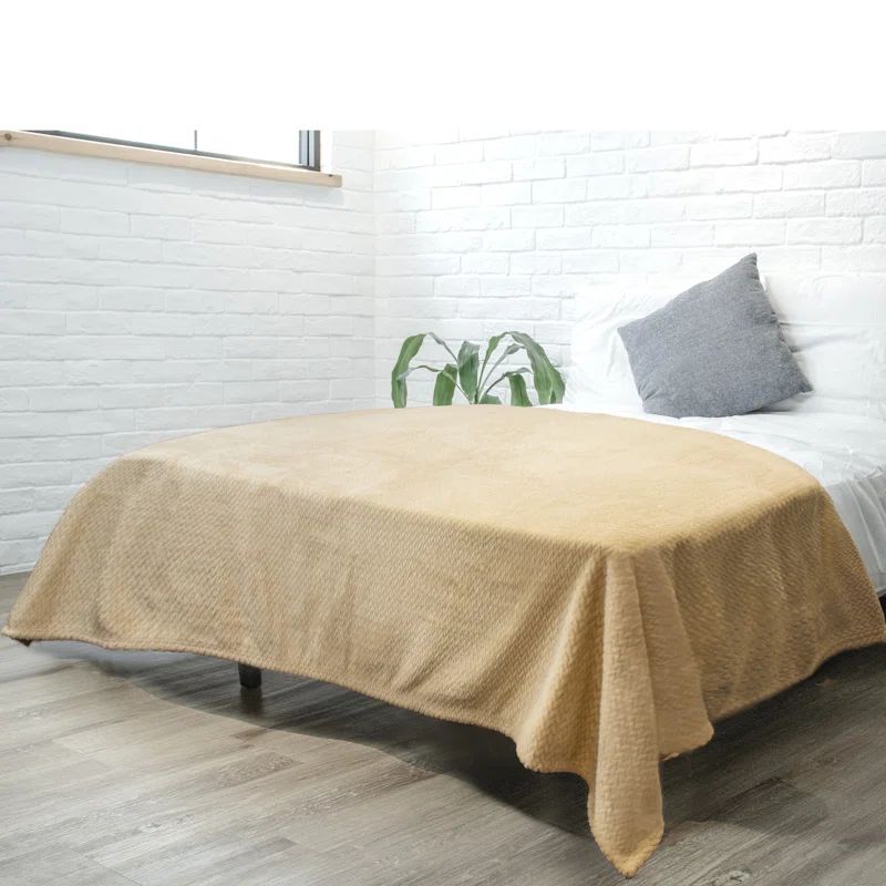Twin Size Beige Fleece Electric Throw Blanket