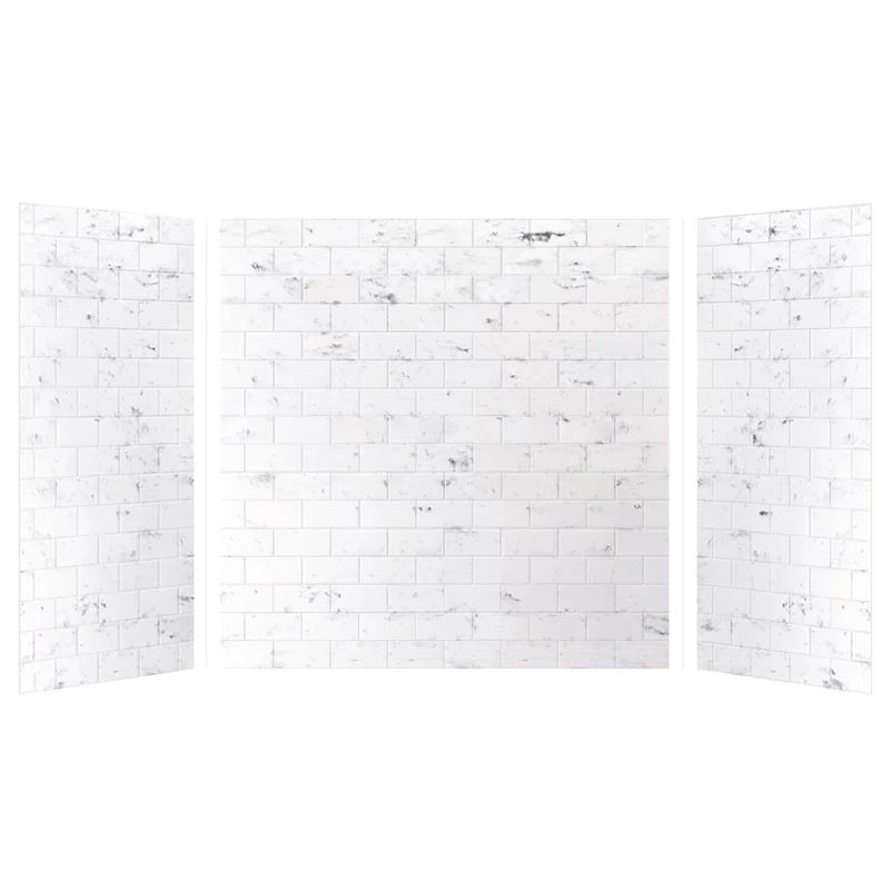 White Venito 36" x 60" Glue Up Solid Surface Shower Wall Kit