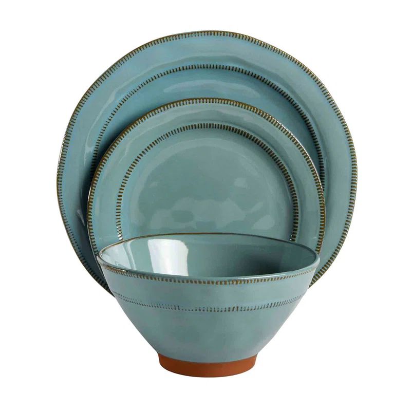 Teal Ceramic 12-Piece Dinnerware Set with Reactive Glaze