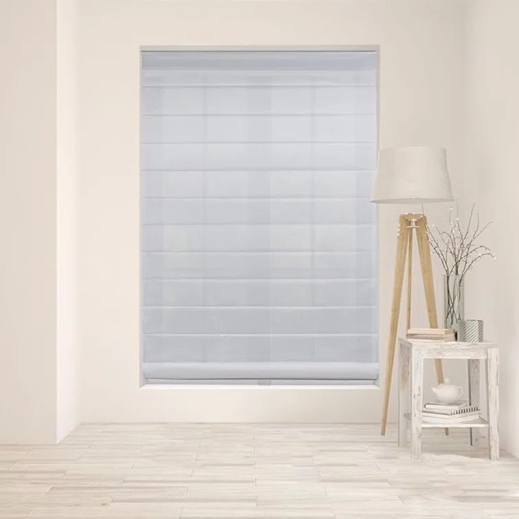 Light Gray Cordless Fabric Roman Shades 22"W x 60"H