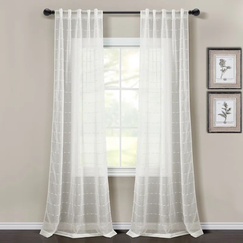 White Sheer Polyester Rod Pocket Back Tab Window Curtain Panels
