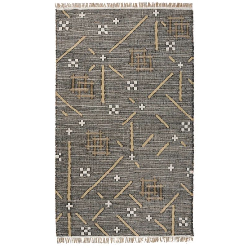 Handmade Black and Beige Geometric Wool Area Rug, 2' x 3'