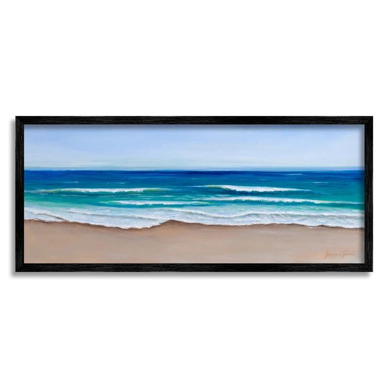 Vibrant Blue Coastal Landscape Canvas Print with Ebony Frame