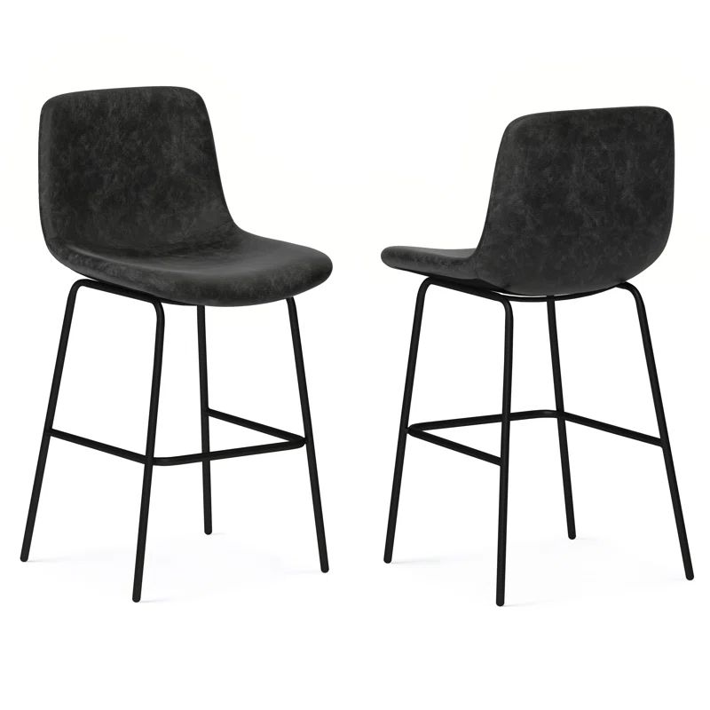 Jolie Distressed Charcoal Grey Faux Leather Counter Height Stools