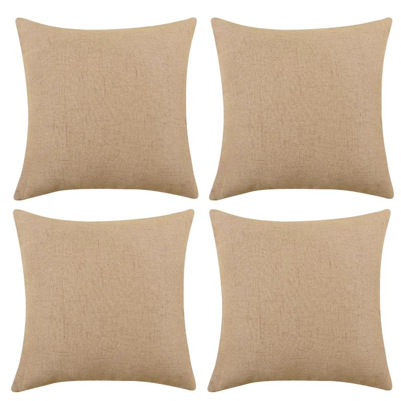 Honey Gold Faux Linen Square Throw Pillow Covers, 20" x 20", Set of 4