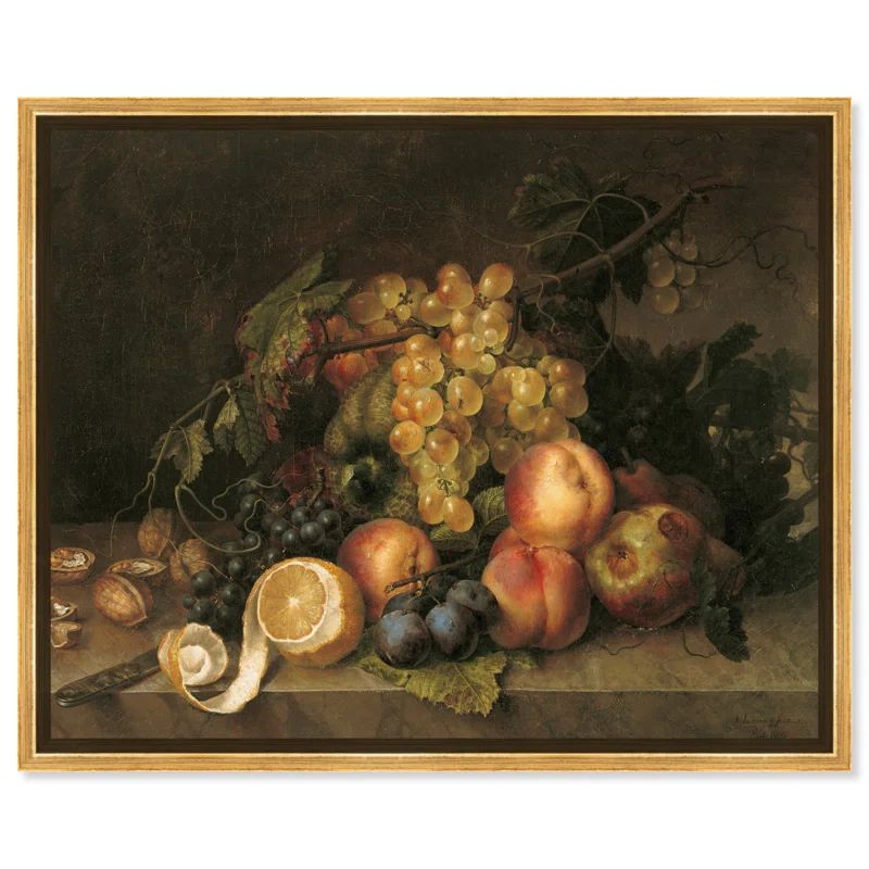 Vintage Still Life Fruit Canvas Art with Silver Frame, 45" x 36"
