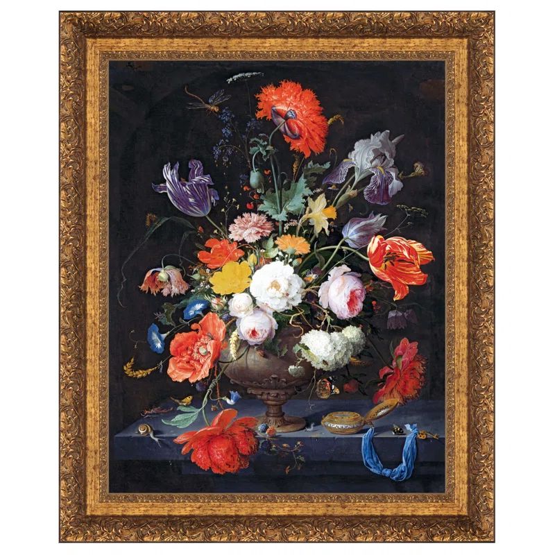 Grande Framed Floral Still Life Canvas Painting