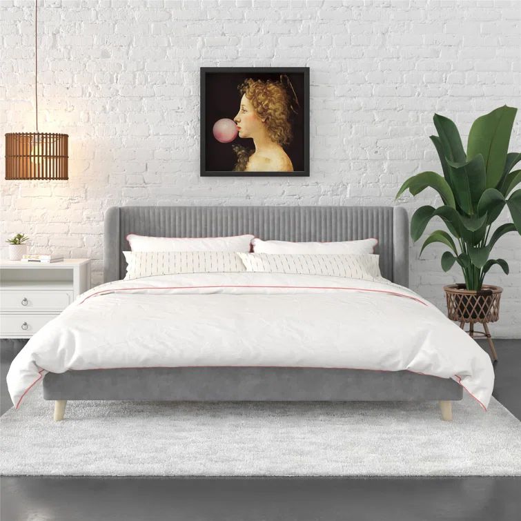 King Size Velvet Upholstered Wingback Bed with Tufted Headboard