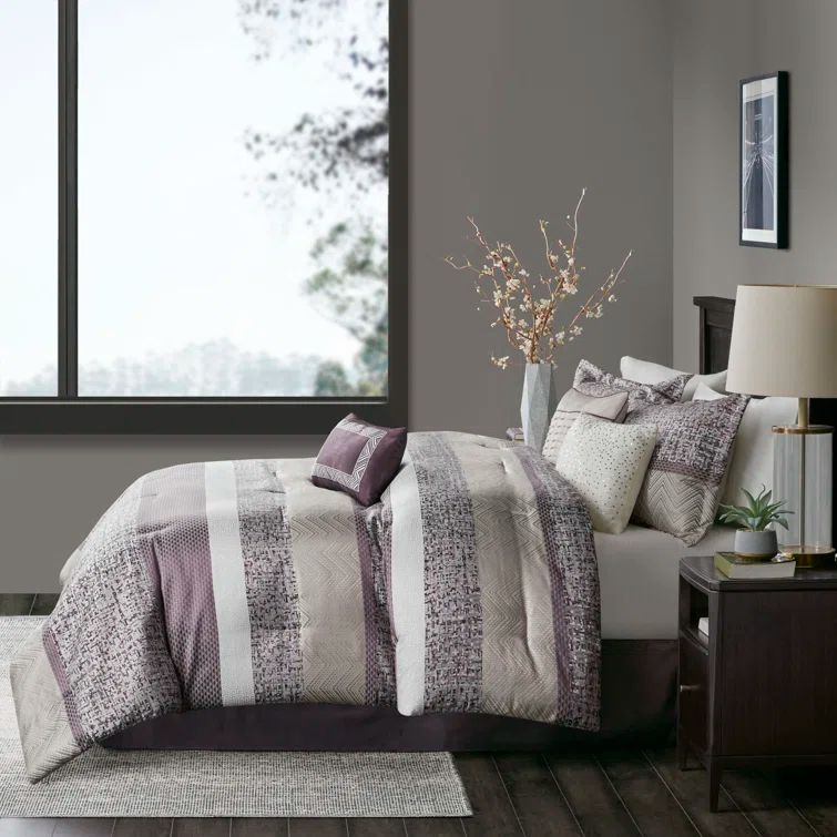 Purple and Gray Queen Microfiber 7-Piece Comforter Set