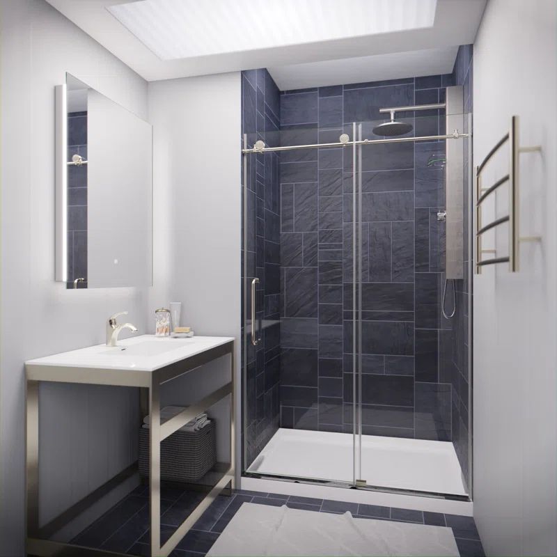 Madam Series 48" x 76" Brushed Nickel Frameless Sliding Shower Door