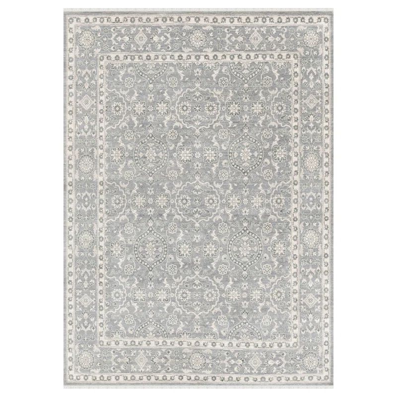 Hand-Knotted Blue and Tan Wool 10' x 14' Area Rug