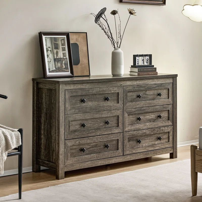 Rustic Gray 6-Drawer Farmhouse Wood Dresser