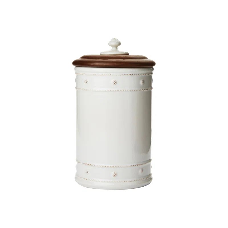 White Ceramic Berry Canister with Ash Wood Lid