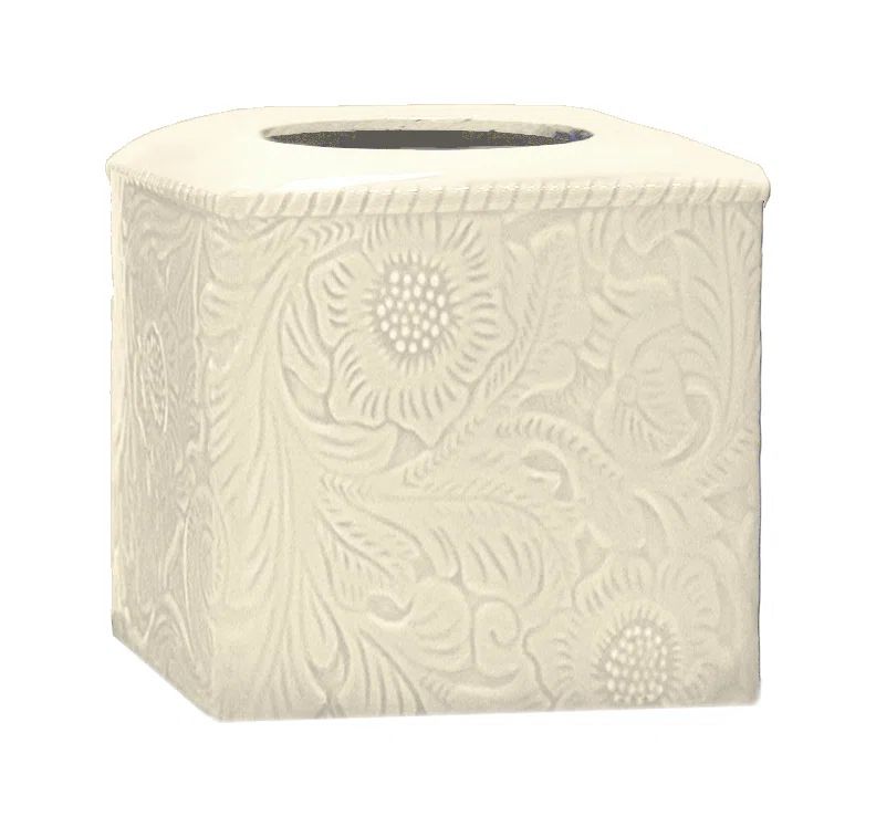 Cream Ceramic Embossed Floral Tissue Box Cover