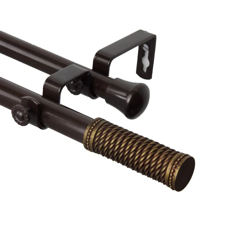 Cocoa Steel Adjustable Double Curtain Rod with Threaded Finial